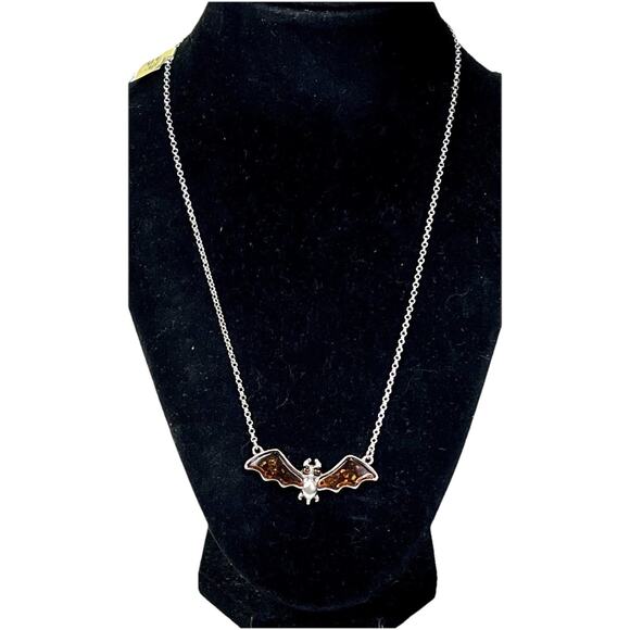 Baltic Amber Bat Wing Pendant -925 Sterling Silver - 17.5-19.5” NEW Gothic - Picture 2 of 16
